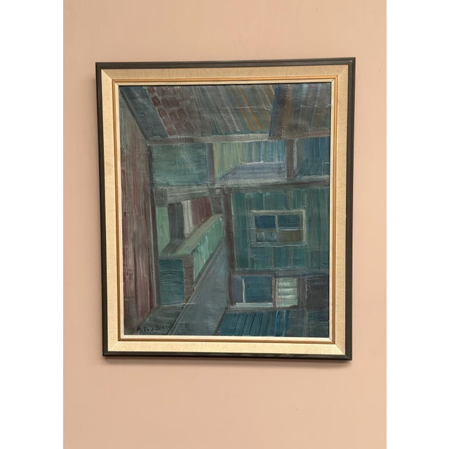 Original Swedish Mid‑Century Oil on Panel – by Ragnar Svedberg – Modernist Exterior Scene – Vintage & Framed – 53.5 × 45.5...