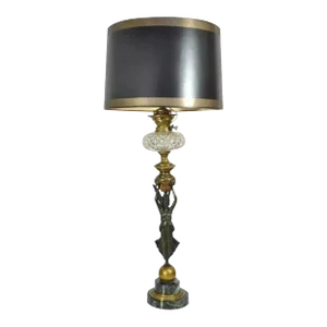 Antique French Neoclassical Style Bronze & Marble Figural Maiden Table Lamp