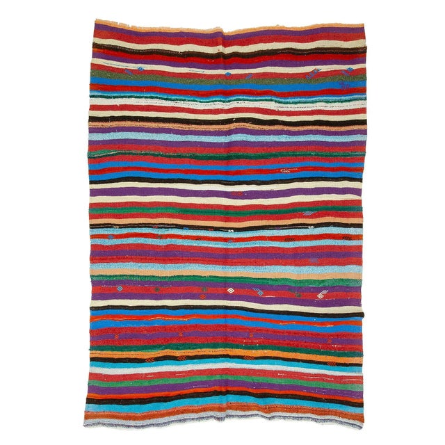 Textile Striped Colorful Kilim Rug For Sale - Image 7 of 7