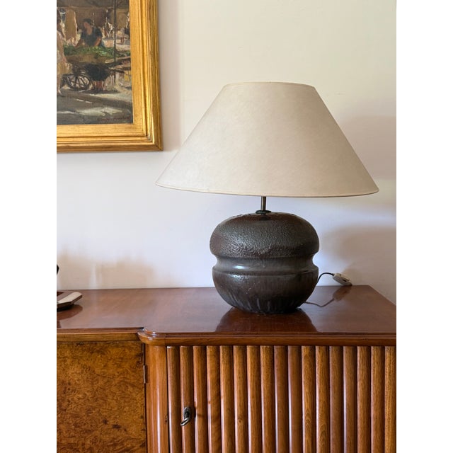Mid-Century Modern Mid-Century Modern Brown Ceramic Lamp Base, France 1960s For Sale - Image 3 of 12
