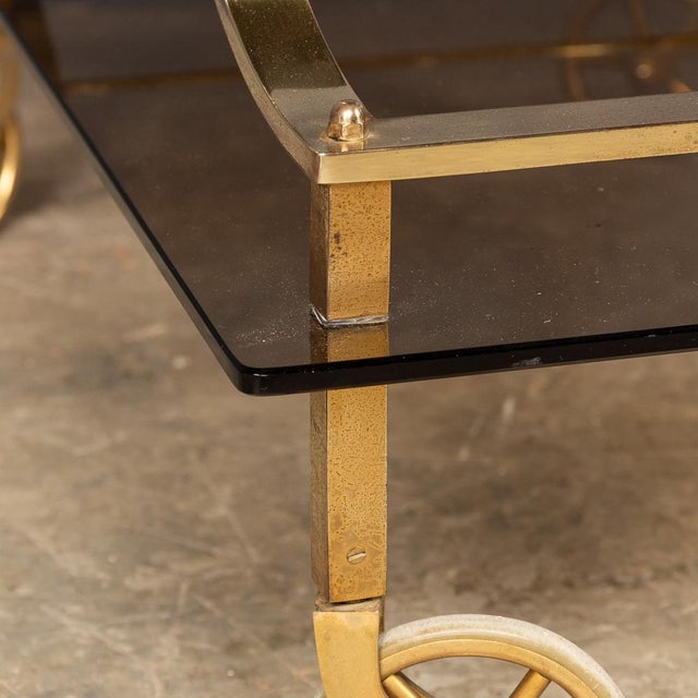 20th Century French Three Tier Brass & Glass Bar Trolley by Maison Bagues from Maison Baguès, 1960s For Sale - Image 13 of 17