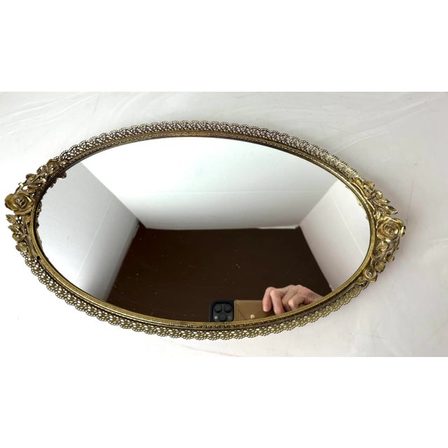 1960s Hollywood Regency Goldtone Oval Dresser Mirror For Sale - Image 4 of 6