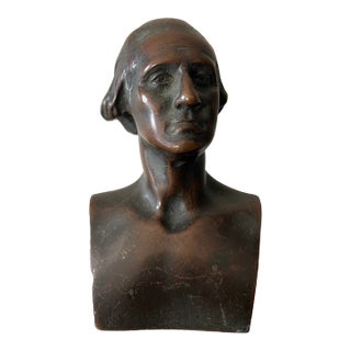 Antique Small 19th C. Bronze Bust of President George Washington After Houdon For Sale