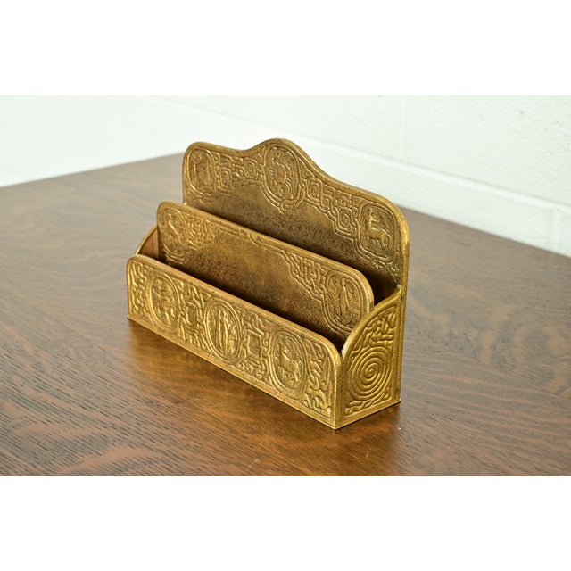 Tiffany Studios Tiffany Studios New York Zodiac Pattern Bronze Doré Letter Rack For Sale - Image 4 of 15
