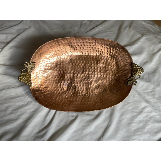 Hammered Copper Oval Tray With Cast Grape Brass Handles For Sale In Dallas - Image 6 of 6