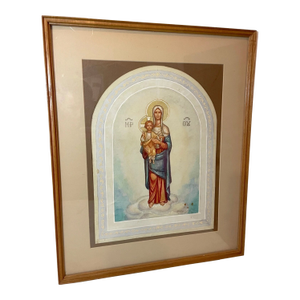 Vintage Russian Preliminary Church Icon Gouache Acrylic Religious Painting Art