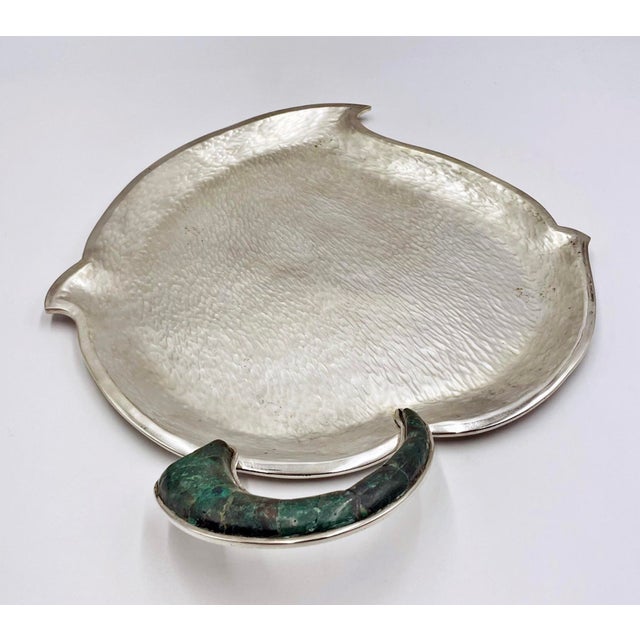 1960s Hammered Silver Tray With Malachite Handle by Los Castillo, Mexican Modernism For Sale - Image 18 of 18
