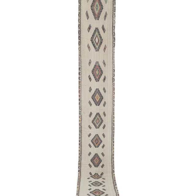 Mid-Century Modern Vintage Embroided Turkish Stair Kilim Runner Rug 1'11'' X 13'8'' For Sale - Image 3 of 11