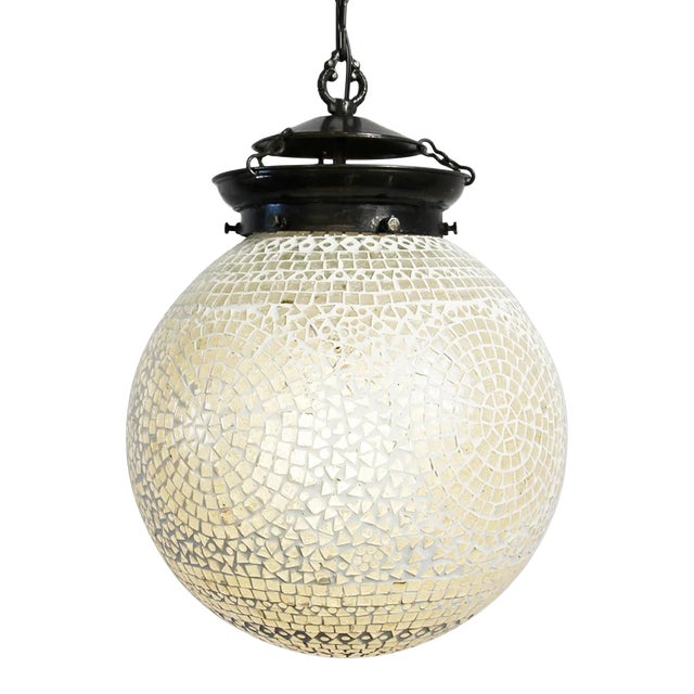 White Mosaic Globe Pendant Light For Sale