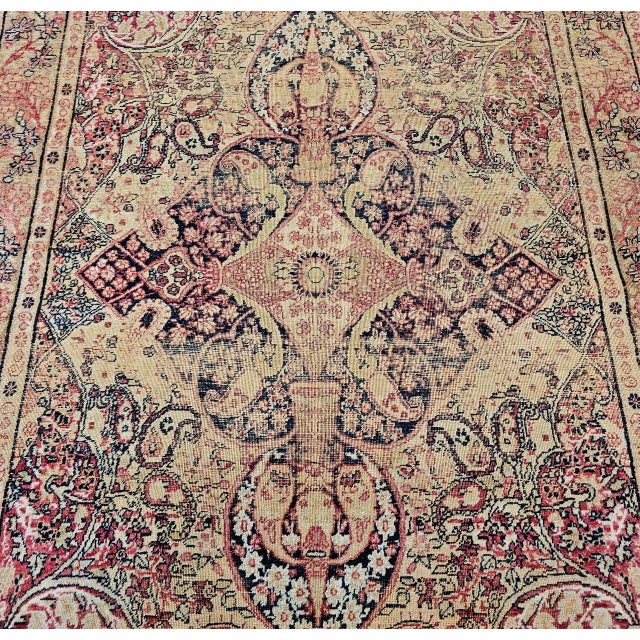 19th Century Persian Kerman Lavar Rug, Hand-Knotted Wool, Floral Pattern, Ivory & Red, 4x6 For Sale - Image 9 of 15