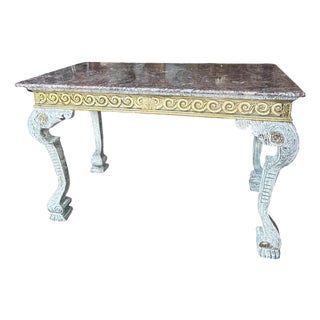Antique Italian Top Marble Gilt and Patina Wood Center Table For Sale