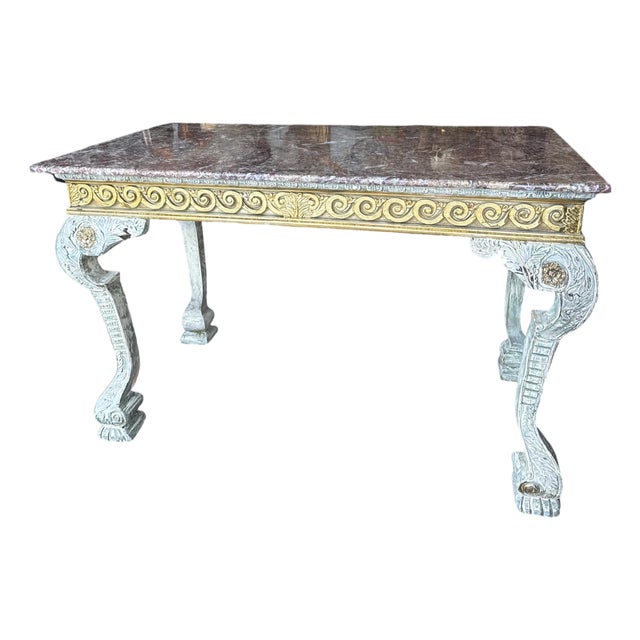 Antique Italian Top Marble Gilt and Patina Wood Center Table For Sale