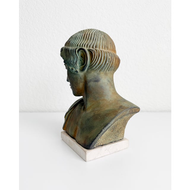 1950s Verdigris Plaster Bust of Apollo on Stone Base For Sale - Image 4 of 12