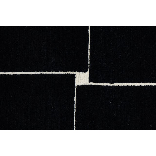 Ivory Modern Minimalist Black & Ivory Geometric Grid Wool Area Rug 10x14 For Sale - Image 8 of 12
