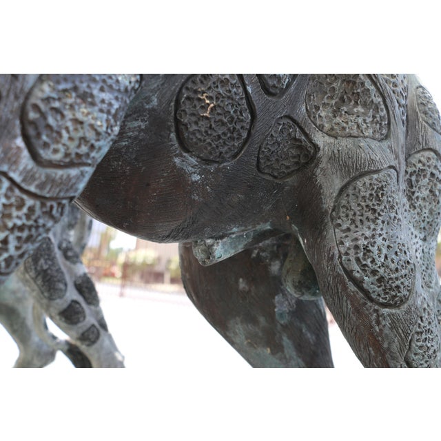 Vintage Pair of Large Bronze Giraffe Garden Sculptures – Outdoor Yard Art With Natural Patina For Sale - Image 16 of 18