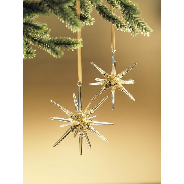 Modern Snowflake Glass 3D Small Hanging Ornaments, Set of 4 For Sale - Image 3 of 3