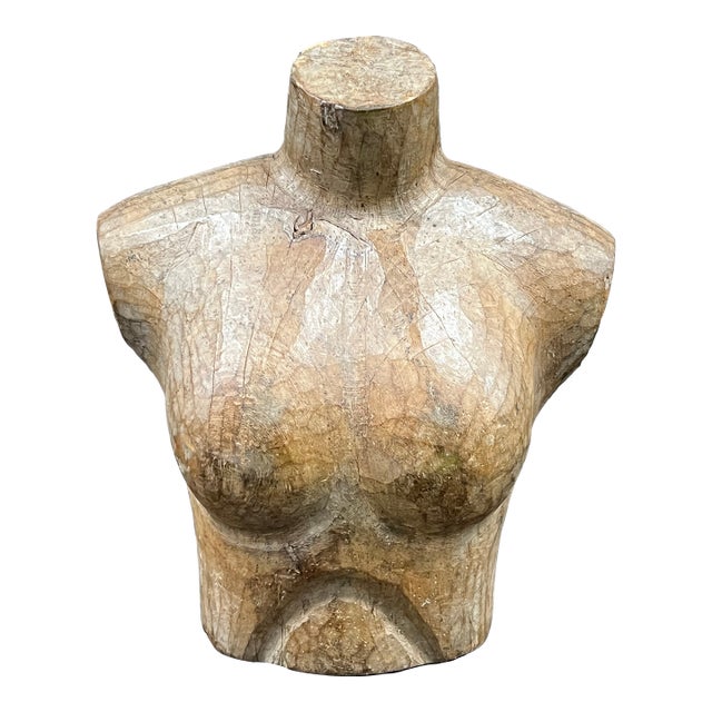 Late 20th Century Carved Wood Solid Female Torso Sculpture #K58 For Sale