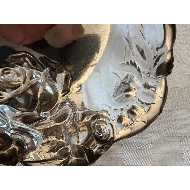 19th C Art Nouveau Sterling Silver Rose Bowl or Bonbon Dish For Sale - Image 10 of 14