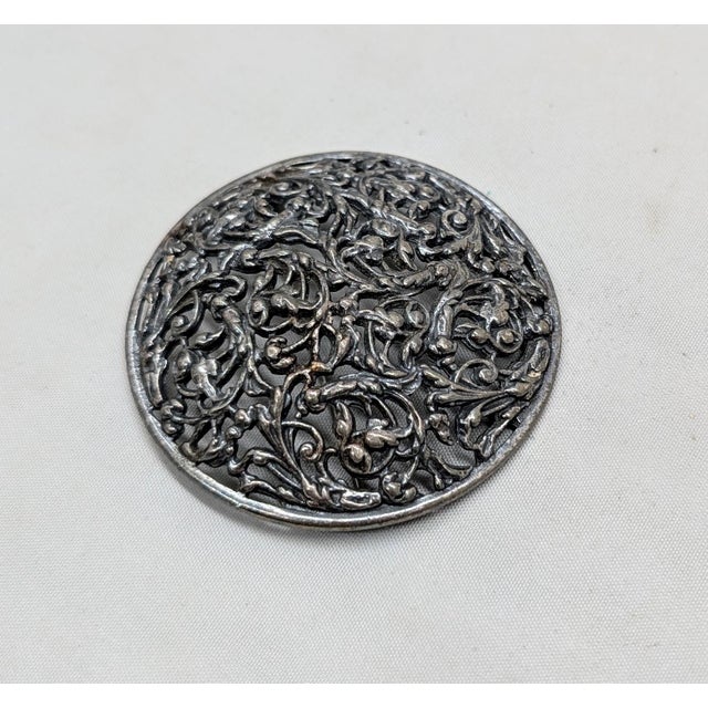 Vintage 1970s Signed Napier Round Silvertone Filigree Brooch For Sale In Philadelphia - Image 6 of 7