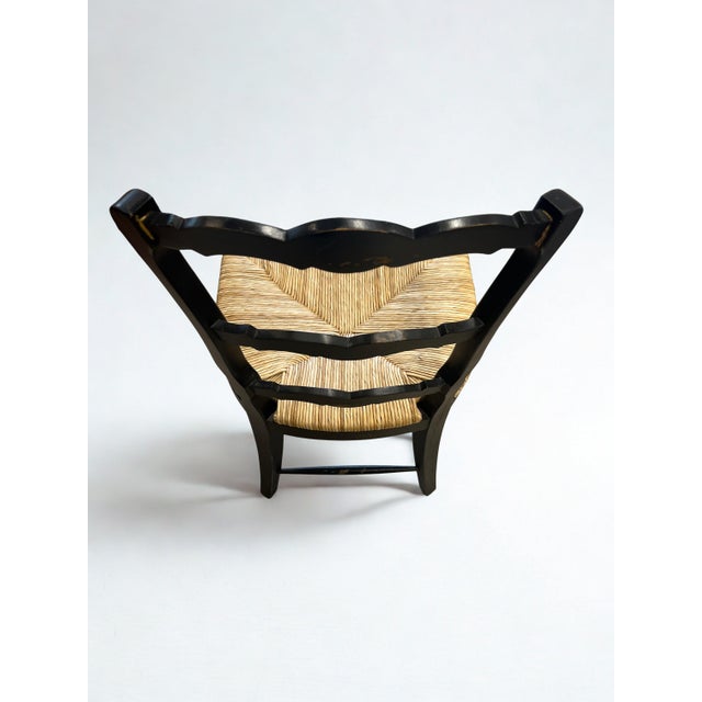 French Country Set of 6 Vintage Carved Wood Country French Rush Seat Dining Chairs For Sale - Image 3 of 9