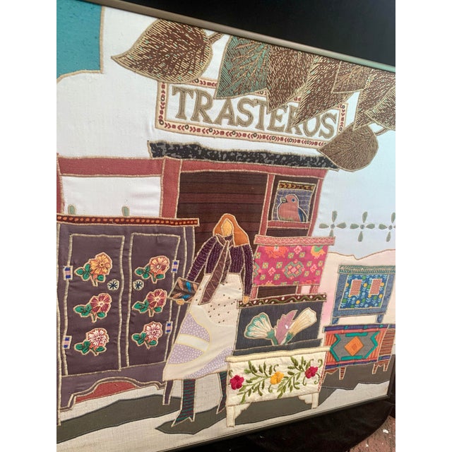1970s Vintage Mid-Century Appliqué Textile Art by Nancy Freeman “Trasteros" 24x21 For Sale - Image 5 of 9