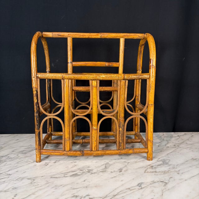 Mid-Century Modern British Style Burnt Bamboo Magazine Rack For Sale - Image 3 of 8