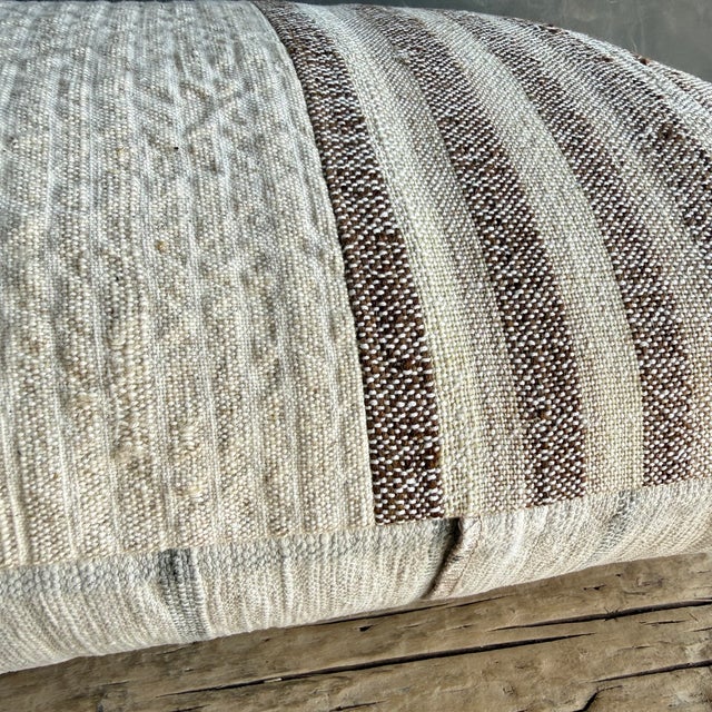Vintage Turkish Hemp Rug Pillow 15" X 28" With Down Insert For Sale - Image 4 of 7