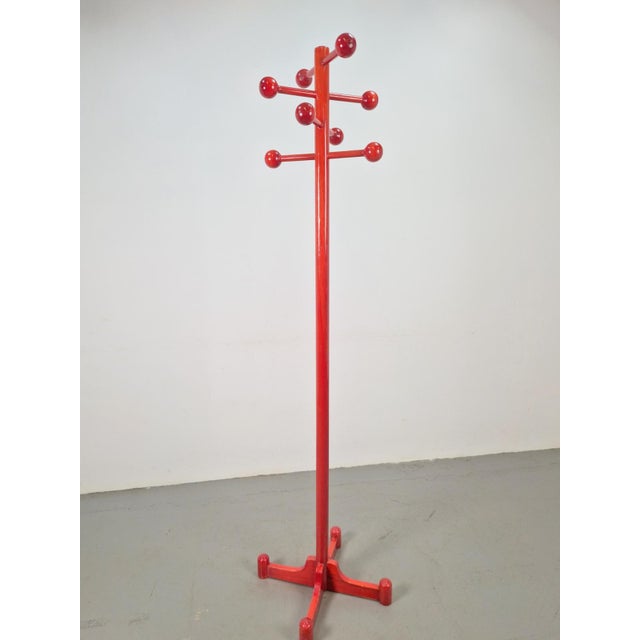 Vintage Red Stained Beech Coat Rack with Balls, 1970s For Sale - Image 6 of 9