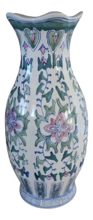 Vintage 1980's Chinese Vauxhall Vase W/ Floral Pattern