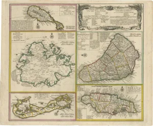 Composite Map of Key Caribbean Islands with Descriptive Texts