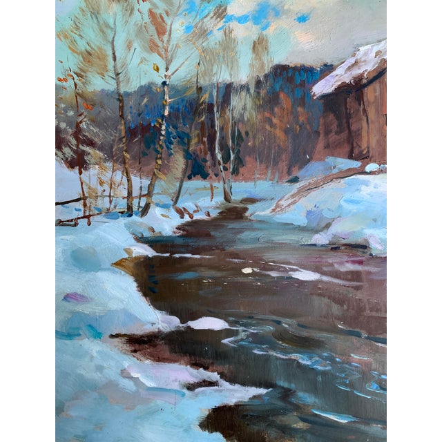 Paper Oil Painting After the Night Snowstorm Yuriy Suprunchuk For Sale - Image 7 of 12