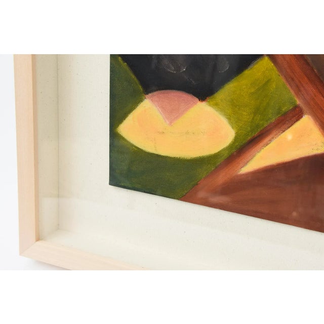 Mid-Century Modern Vintage Cubist Style Abstract Acrylic Painting Custom Museum Framed 1960's Greens, Charcoal, Orange, Rust, Black Yellow For Sale - Image 3 of 10