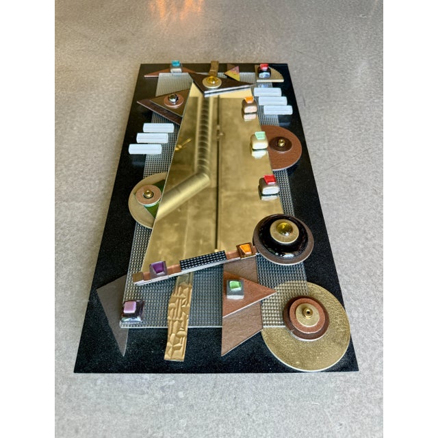 Mid-Century Modern Postmodern Mixed Media Studio Glass Mirror Asymmetrical Memphis Style Geometric Brutalist Wall Sculpture For Sale - Image 3 of 18
