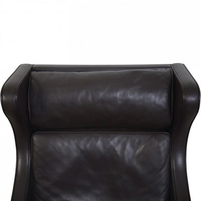 Set of Wing Chair with Ottoman in Black Leather by Børge Mogensen, 1990s For Sale - Image 3 of 18