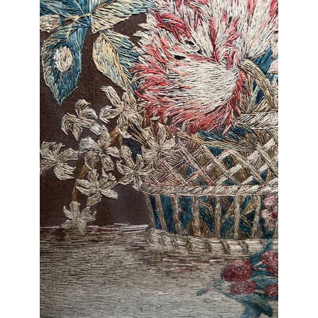 Textile Pair of Framed French Embrodery Floral Tapestries For Sale - Image 7 of 14