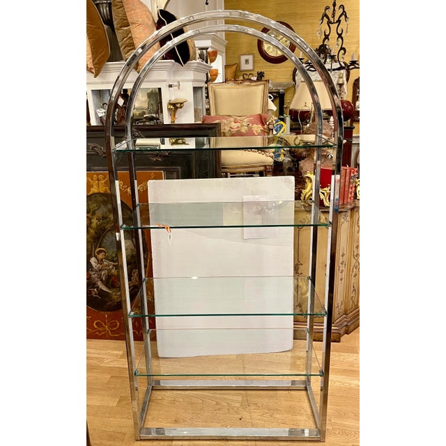 Modern Chrome & Glass Arched Etagere Display Shelving Unit For Sale - Image 4 of 5
