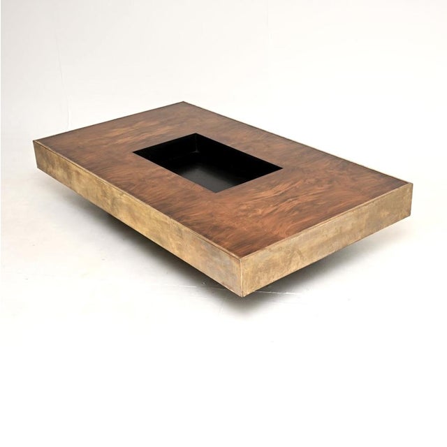 1970s Vintage French Walnut and Brass Coffee Table, 1970s For Sale - Image 5 of 13