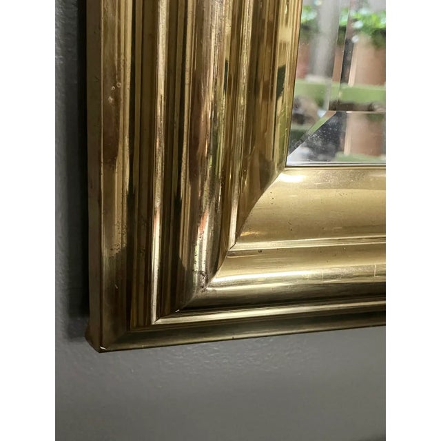 Vintage 1970s Hollywood Regency Brass Beveled Mirror Oversized For Sale - Image 11 of 12