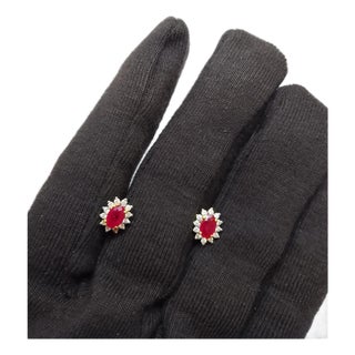 Natural Ruby 1.30cts & Diamond 0.32cts Earring in 18k Yellow Gold For Sale