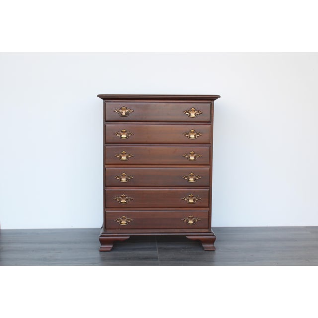 1970s Vintage Chippendale Cherry Chest of Four Drawers For Sale - Image 4 of 4