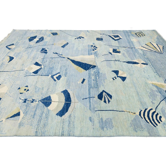 Whimsical Modern Blue & Ivory Kite Motif Hand-Knotted Wool Rug For Sale In New York - Image 6 of 10
