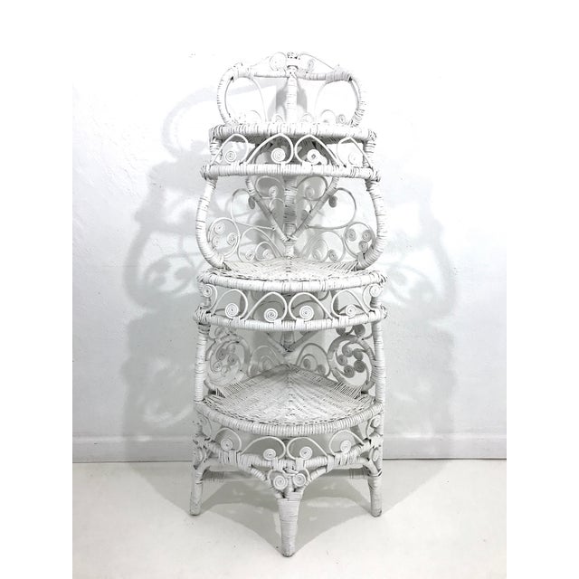 Vintage Heywood Wakefield White Wicker Three Tier Etagere Corner Shelf Or Plant Stand Chairish In multiple color choices, this versatile table can complement a wide variety of rooms in your home. vintage heywood wakefield white wicker three tier etagere corner shelf or plant stand