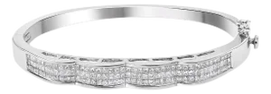 14K White Gold 3 1/3 Cttw Invisible Set Princess-Cut Diamond Wave Bangle Bracelet (H-I Color, SI1-SI2 Clarity) - Size 7"