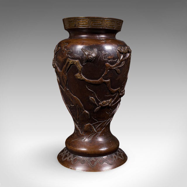 Brown Pair of Antique Decorative Meiji Vases, Japanese, Bronze, Bouquet Pot, Victorian For Sale - Image 8 of 12