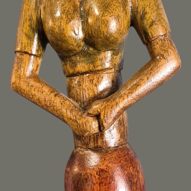 Vintage Mid-Century Modern Hand Carved Wood Tall 26.75'' Female Sculpture For Sale - Image 6 of 10