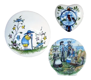 Collection of French Quimper & Dutch Delft Style Pottery, Set of 3