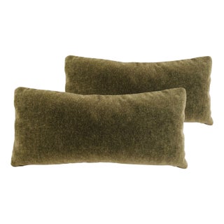 Genuine Mohair 12" X 22" Lumbar Pillows in Olive Green -A Pair For Sale