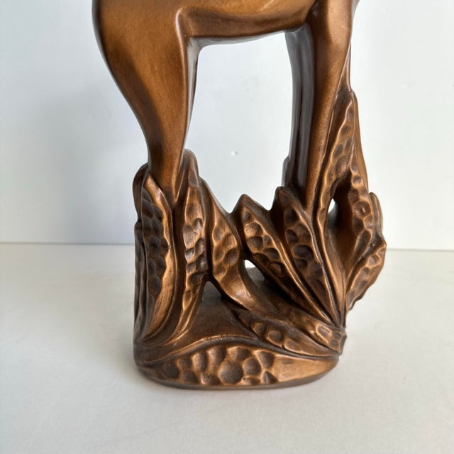 Mid 20th Century Vintage Giraffe Statue MCM Bronze Glaze Ceramic African Figural Sculpture 18.5" Tall For Sale - Image 5 of 11