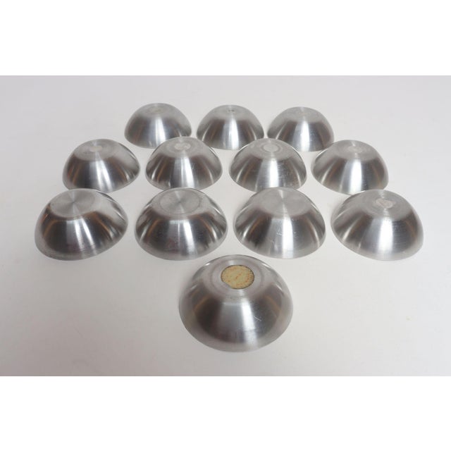 1960s Set of Twelve Small Danish Modern Enamel and Brushed Aluminum Snack Bowls For Sale - Image 5 of 18