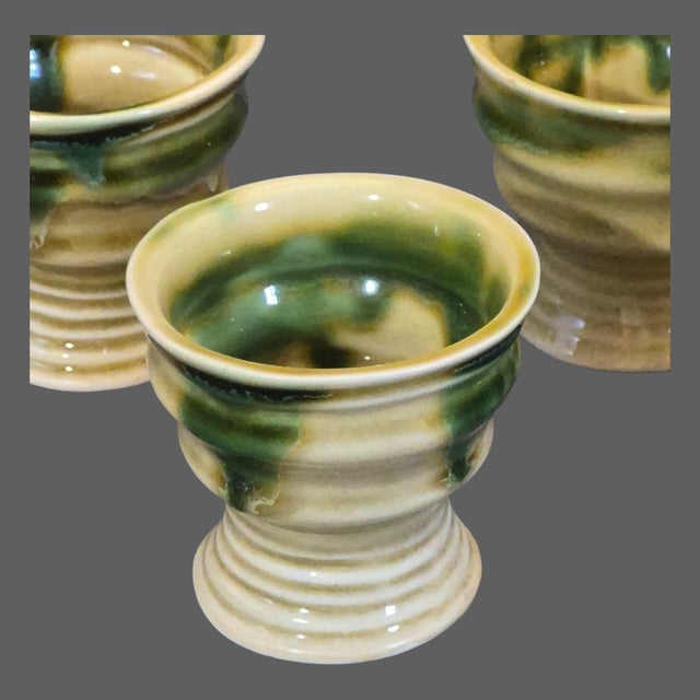 Contemporary Vintage Stoneware Rustic Set of Four Pedestal Cups "Retos Irish Country Pottery" - Set of 4 For Sale - Image 3 of 9